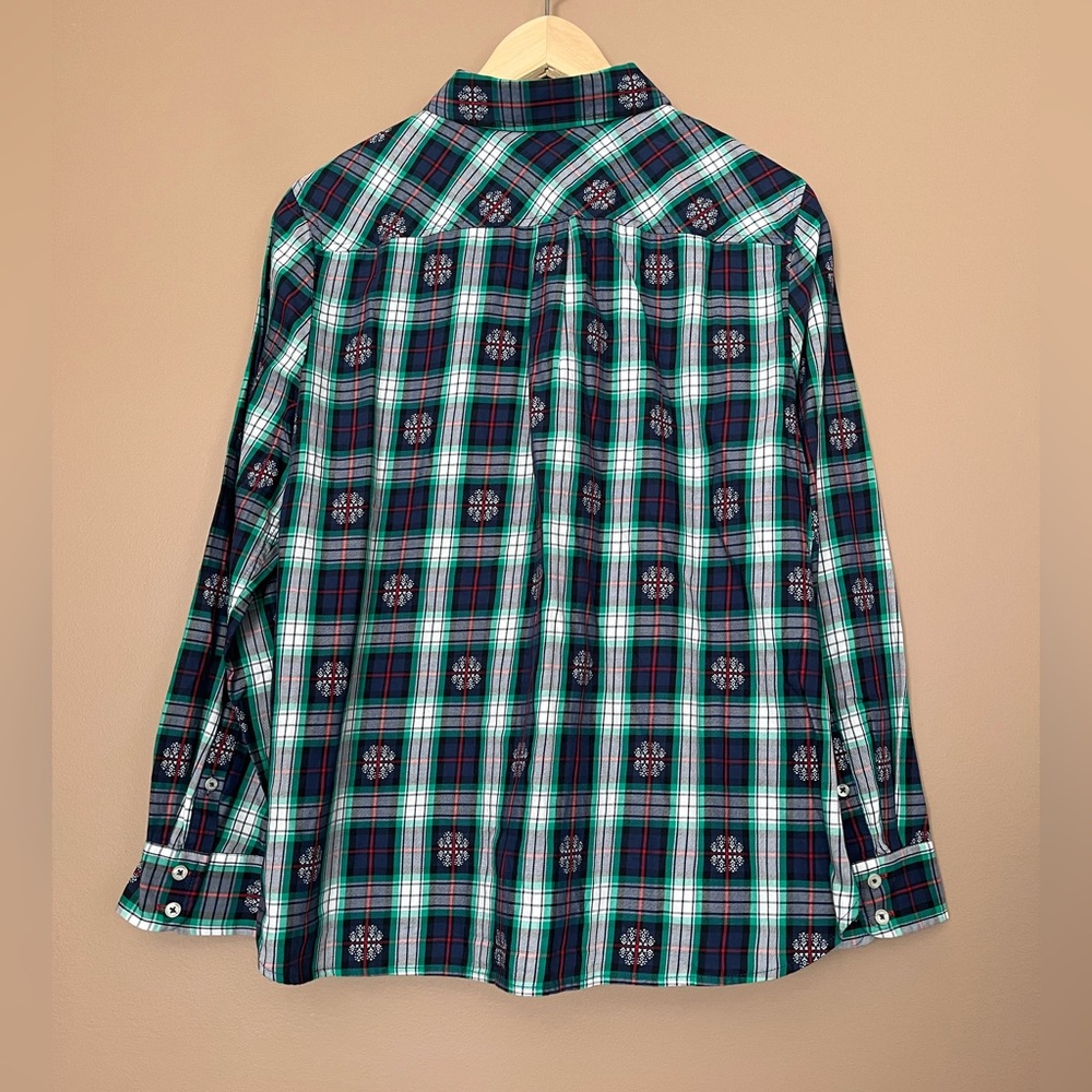 {Talbots} Classic Cotton Button Down in Snowflake Jacquard Plaid - Large Petite - Picture 4 of 9